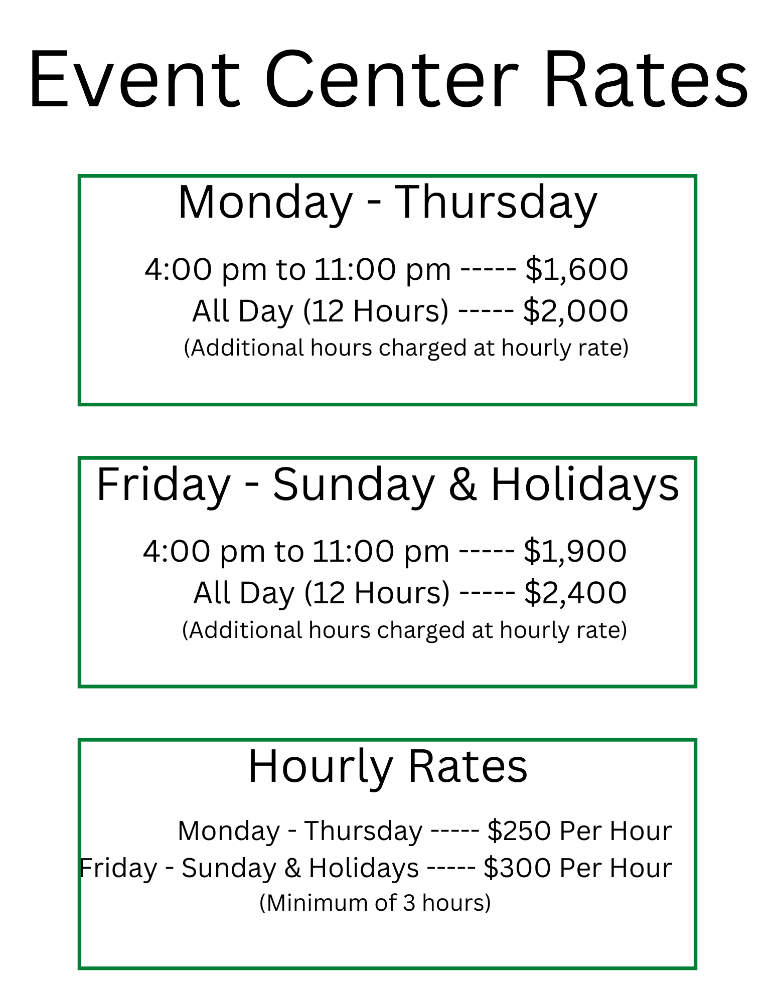 Event Center Rates2025